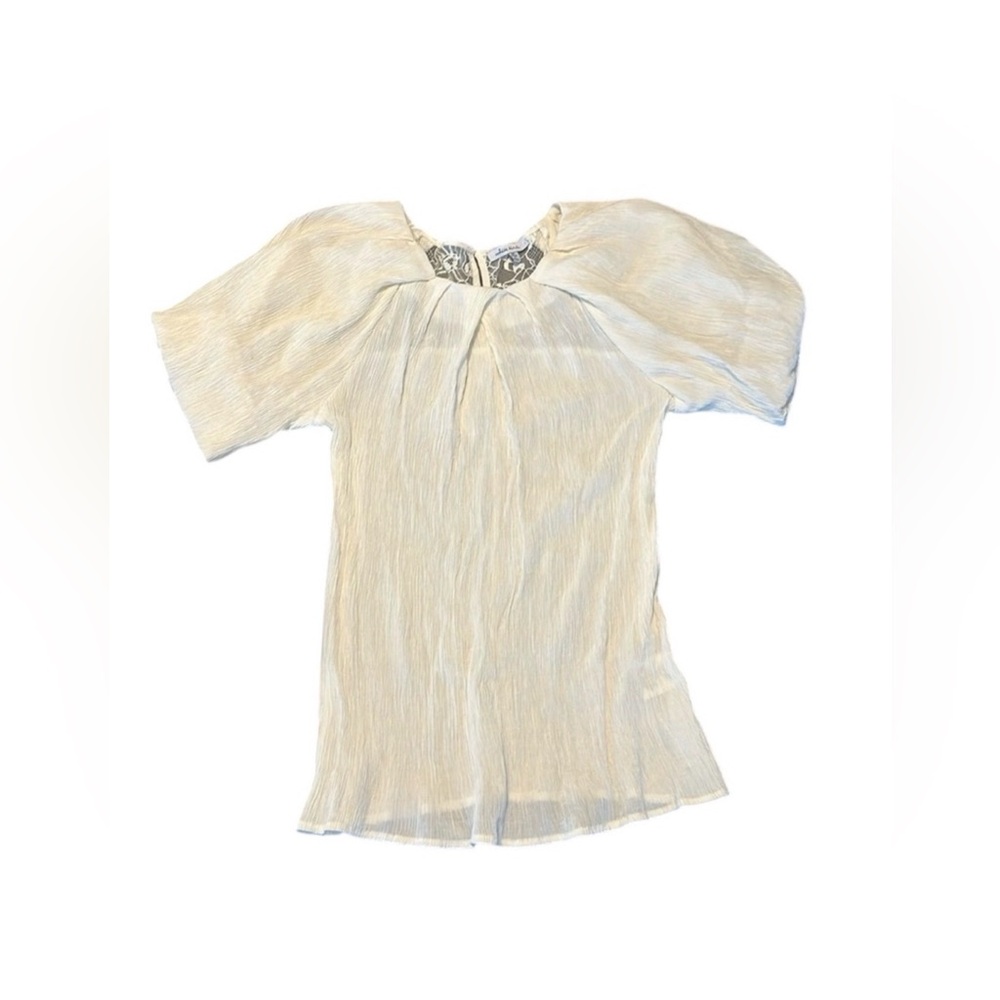 Puff Sleeve Lined Blouse with Lace Detail